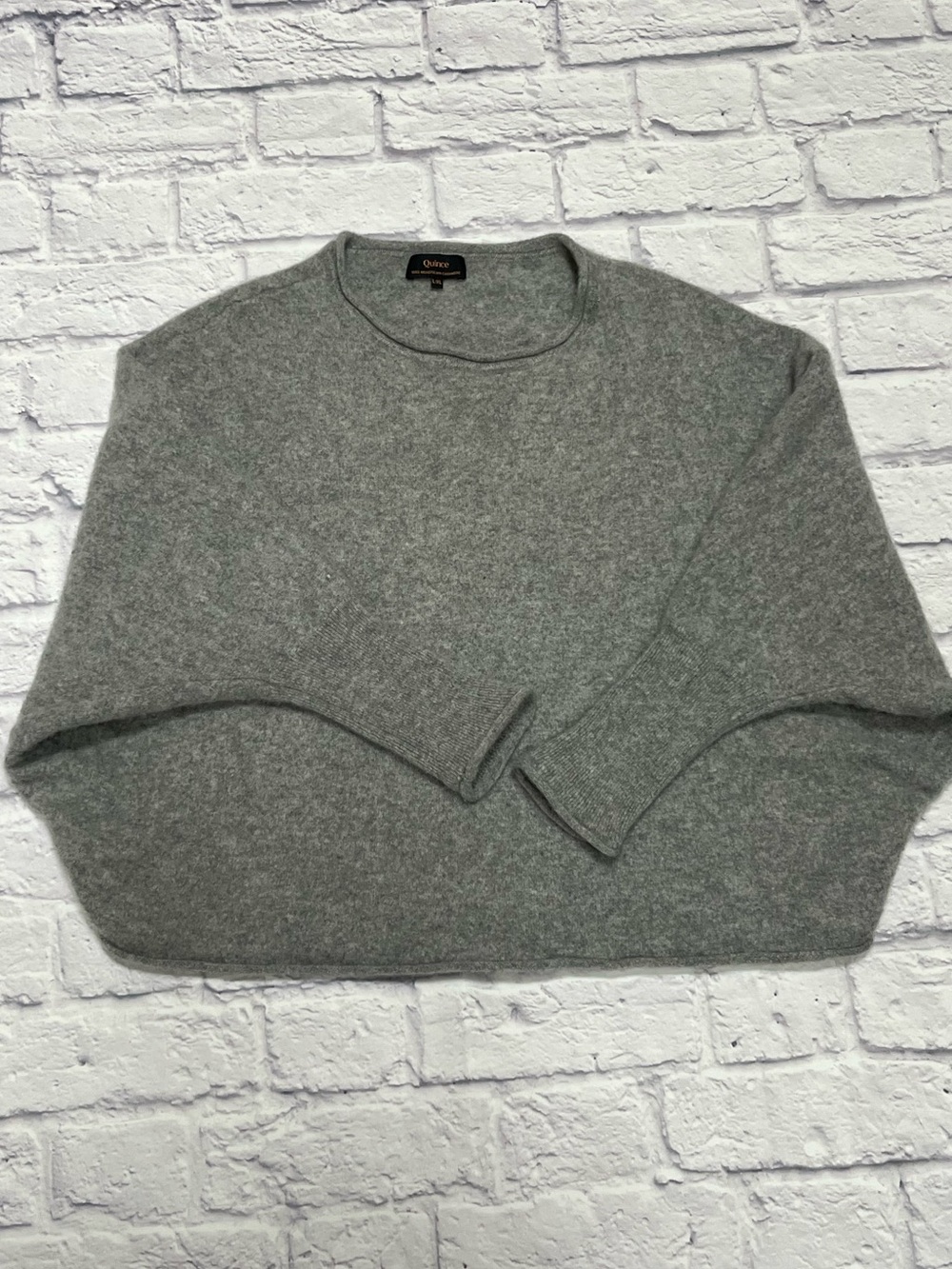 Quince 100% Mongolian Cashmere Batwing Sweater Heather gray Slouchy Oversized L - Picture 2 of 7